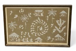 An Indian School Warli painting from the tribespeople of Maharashtra depicting abstract stylised