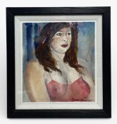 David Remfry (b.1942), a contemporary watercolour portrait titled 'Pink Chemise' 1990, signed bottom