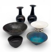 A mixed lot of studio pottery ceramic vases and bowls with painted and impressed maker's marks