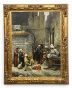 A large contemporary oil on canvas after the original 19th century painting titled 'The Snake