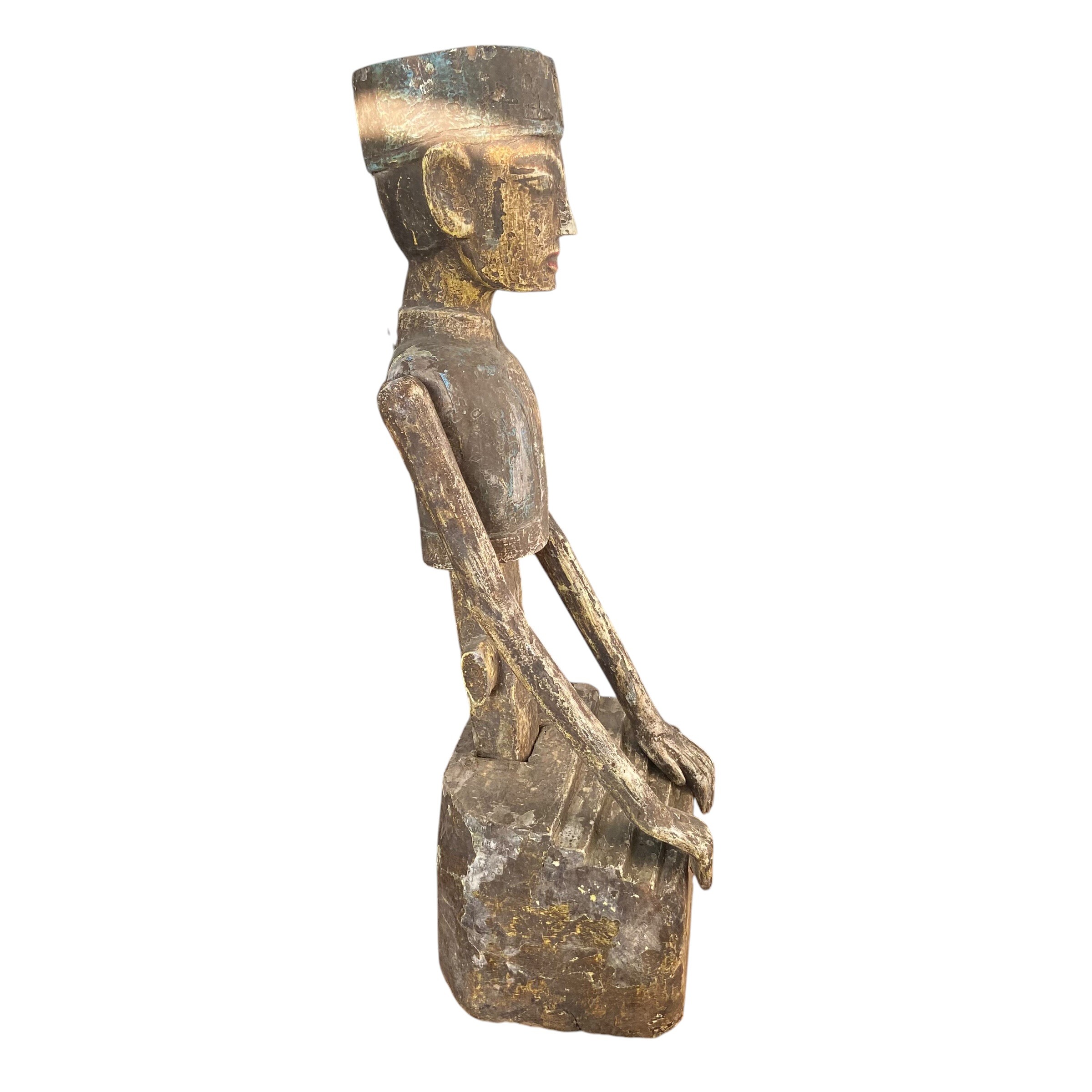 A pair of 20th century hand carved, painted and distressed Javanese matrimonial Loro Blonyo or - Image 8 of 9