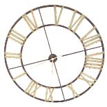 A large contemporary painted and distressed metal wall clock. Diam.122cm.