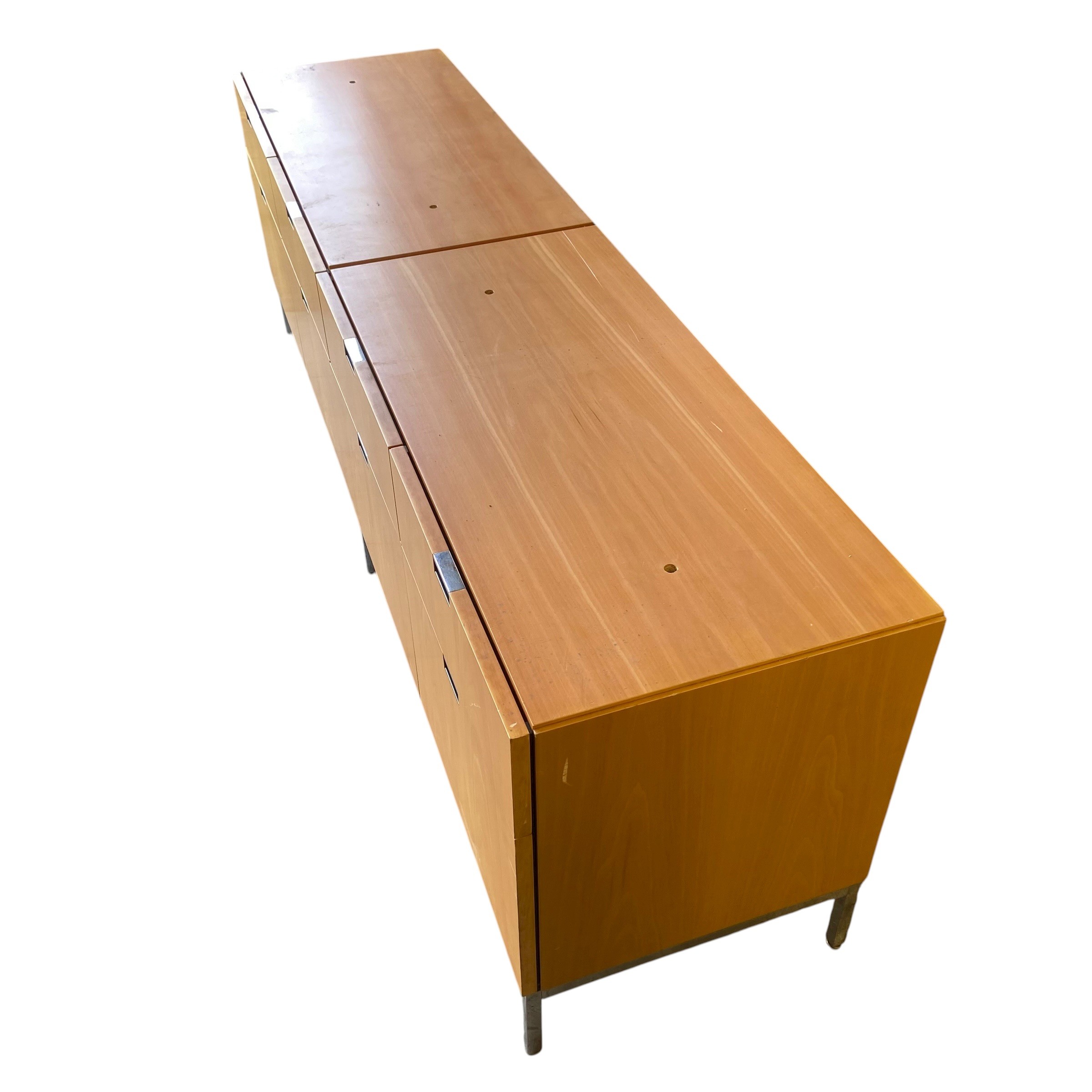 A contemporary pale birch credenza with an arrangement of eight filing drawers raised on straight - Image 5 of 6