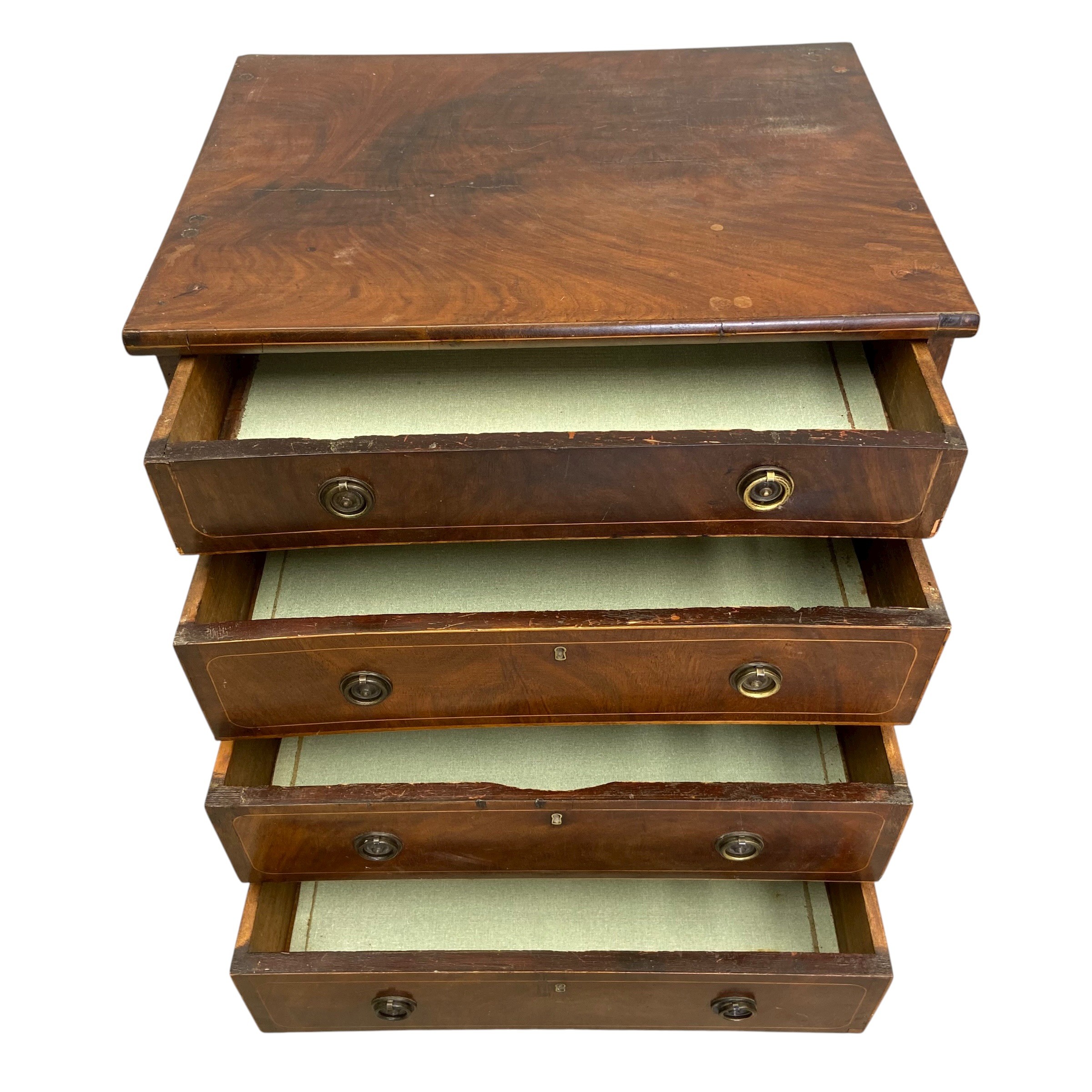 A 19th century mahogany chest of four long satinwood inlaid drawers over the shaped apron raised - Image 2 of 4