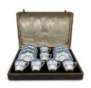A 1930s Art Deco Royal Doulton 'Arvon' pattern bone china tea set for six place settings in a fitted