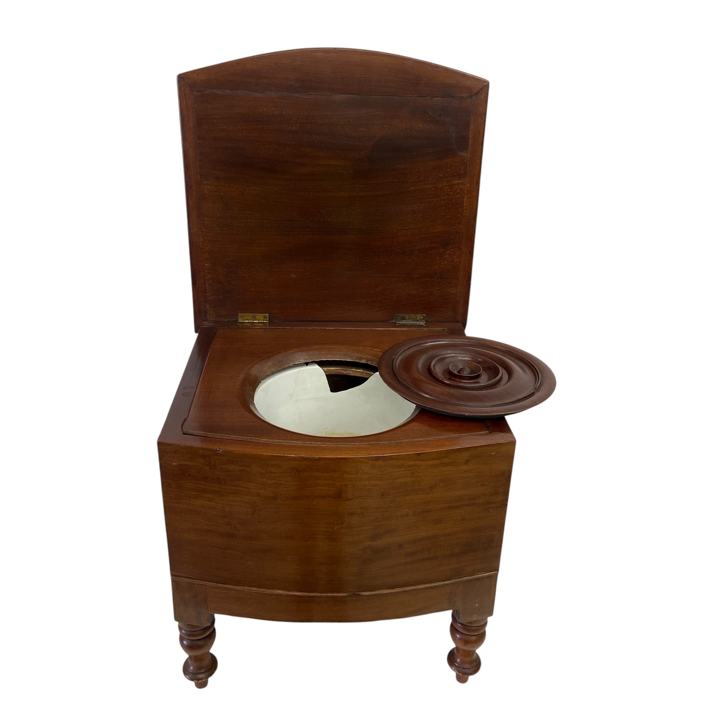 A Victorian mahogany bow-fronted step commode with tooled and gilt leather inset top, hinged to - Image 2 of 4