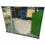 A vintage Italian wall mirror with printed window and shutter design. 100x80cm.