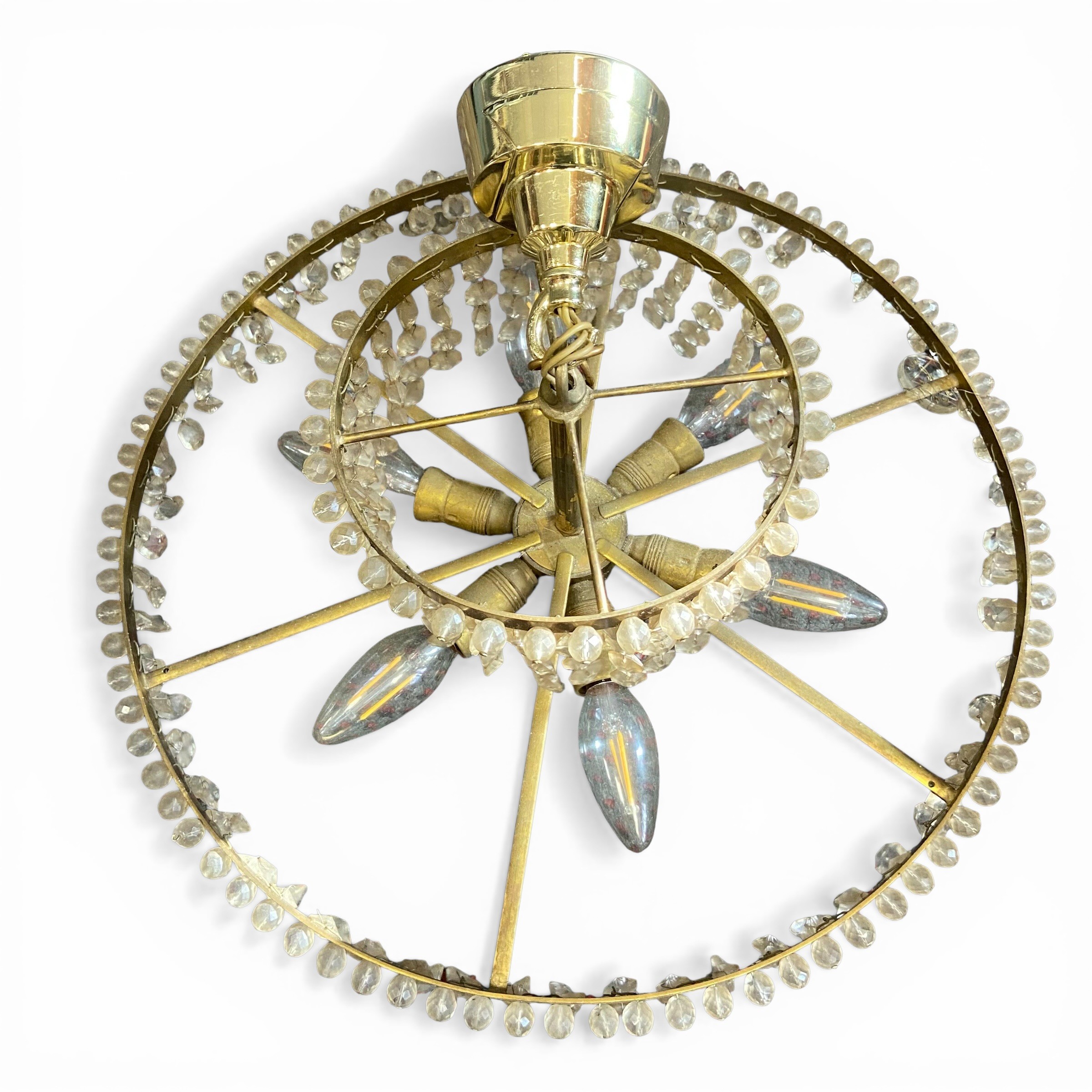 A vintage Bohemian cut glass basket chandelier with rows of round drops suspended from a circular - Image 3 of 5