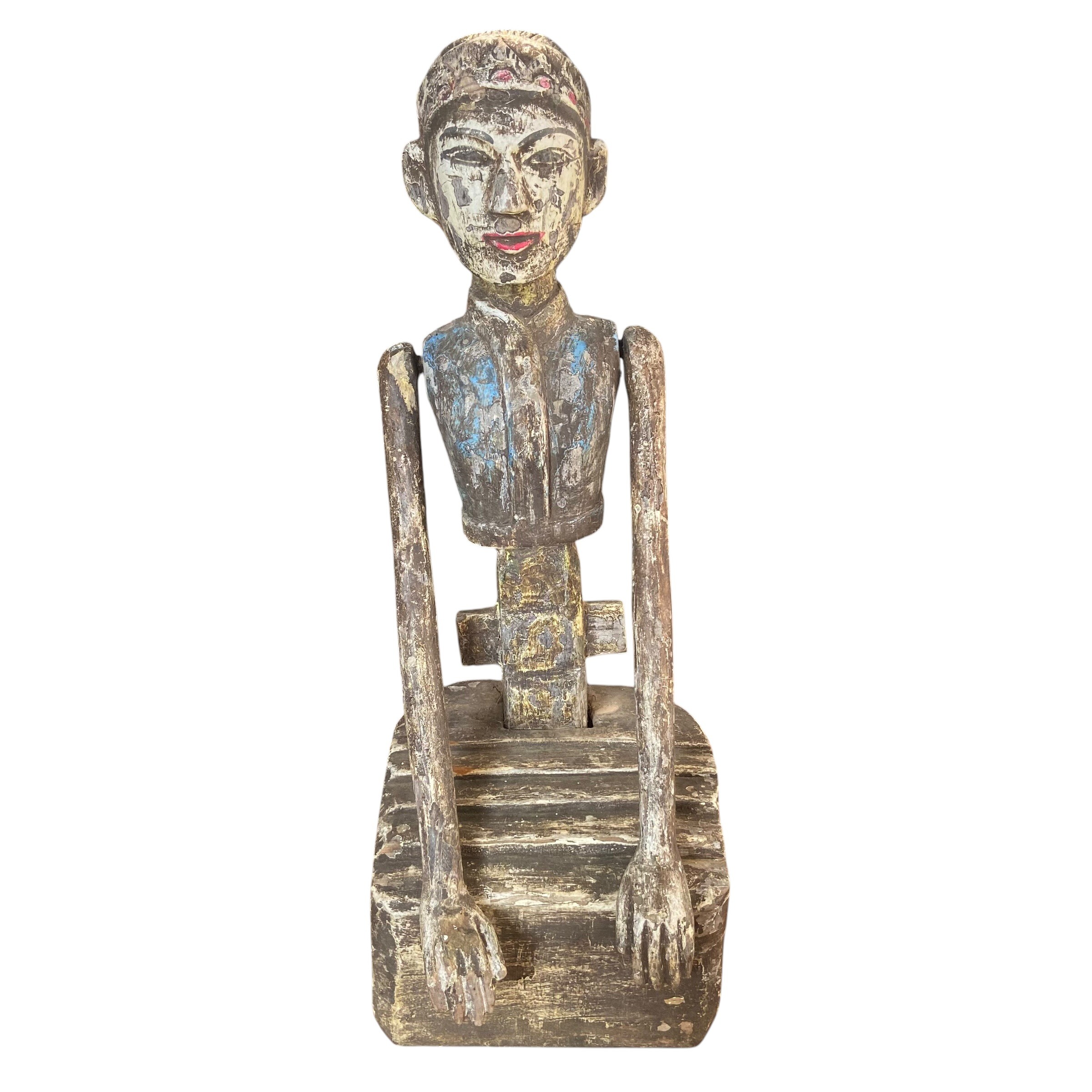 A pair of 20th century hand carved, painted and distressed Javanese matrimonial Loro Blonyo or - Image 2 of 9
