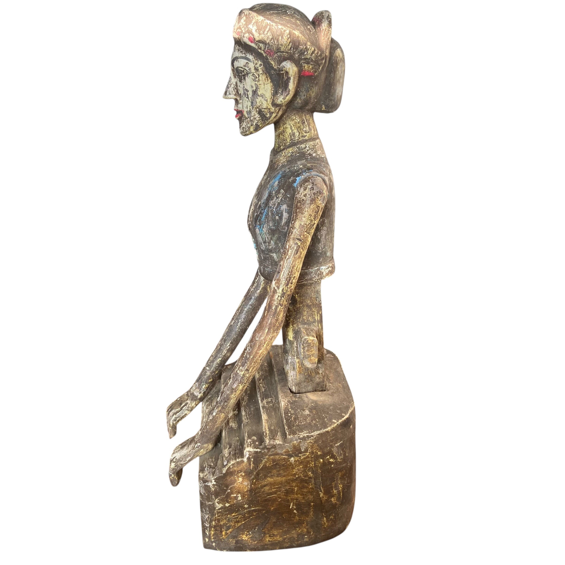 A pair of 20th century hand carved, painted and distressed Javanese matrimonial Loro Blonyo or - Image 5 of 9