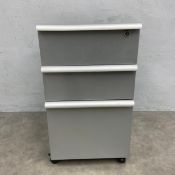 A contemporary vintage style three drawer metal filing cabinet. H.68 W.38 D.52cm.