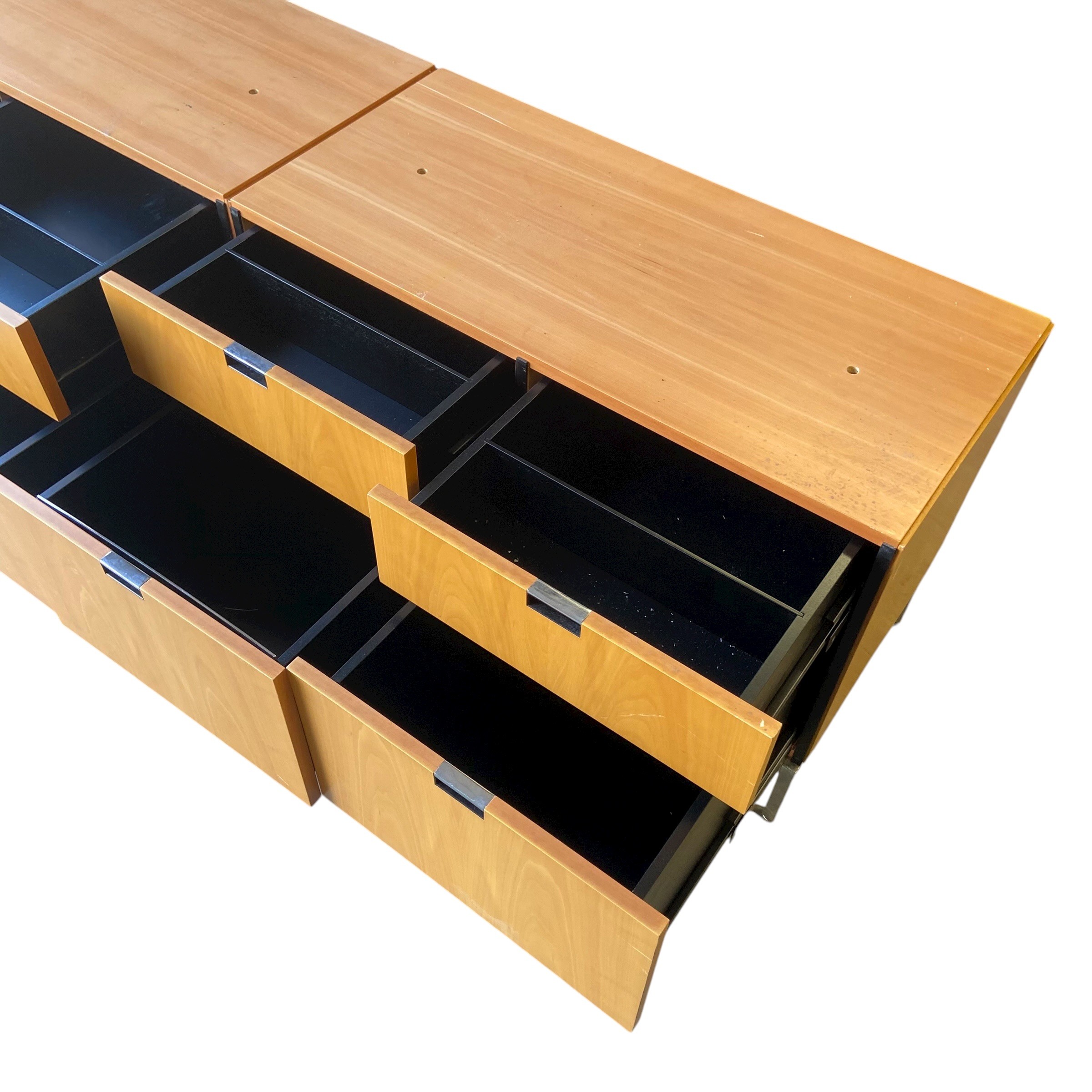 A contemporary pale birch credenza with an arrangement of eight filing drawers raised on straight - Image 4 of 6