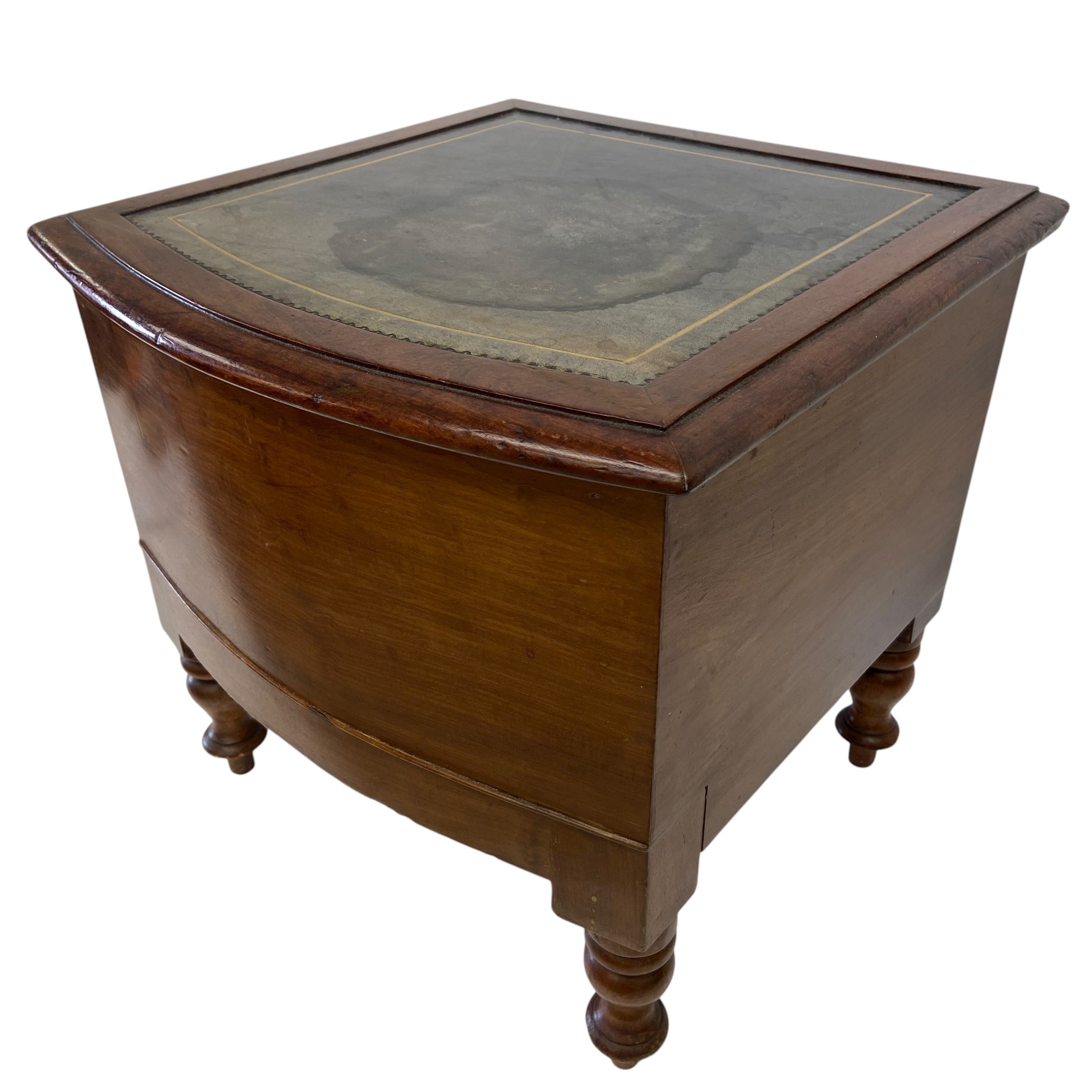 A Victorian mahogany bow-fronted step commode with tooled and gilt leather inset top, hinged to - Image 3 of 4
