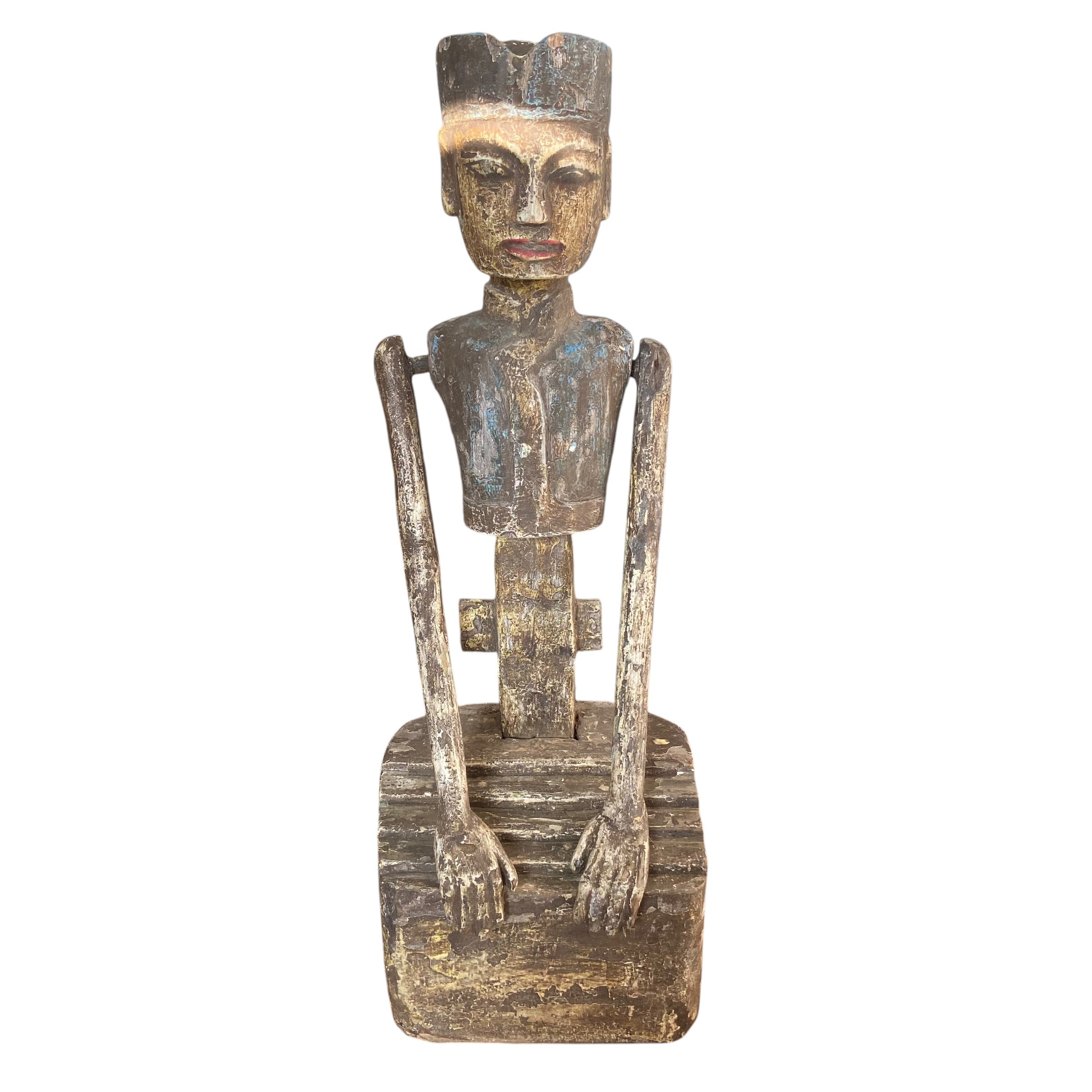 A pair of 20th century hand carved, painted and distressed Javanese matrimonial Loro Blonyo or - Image 6 of 9
