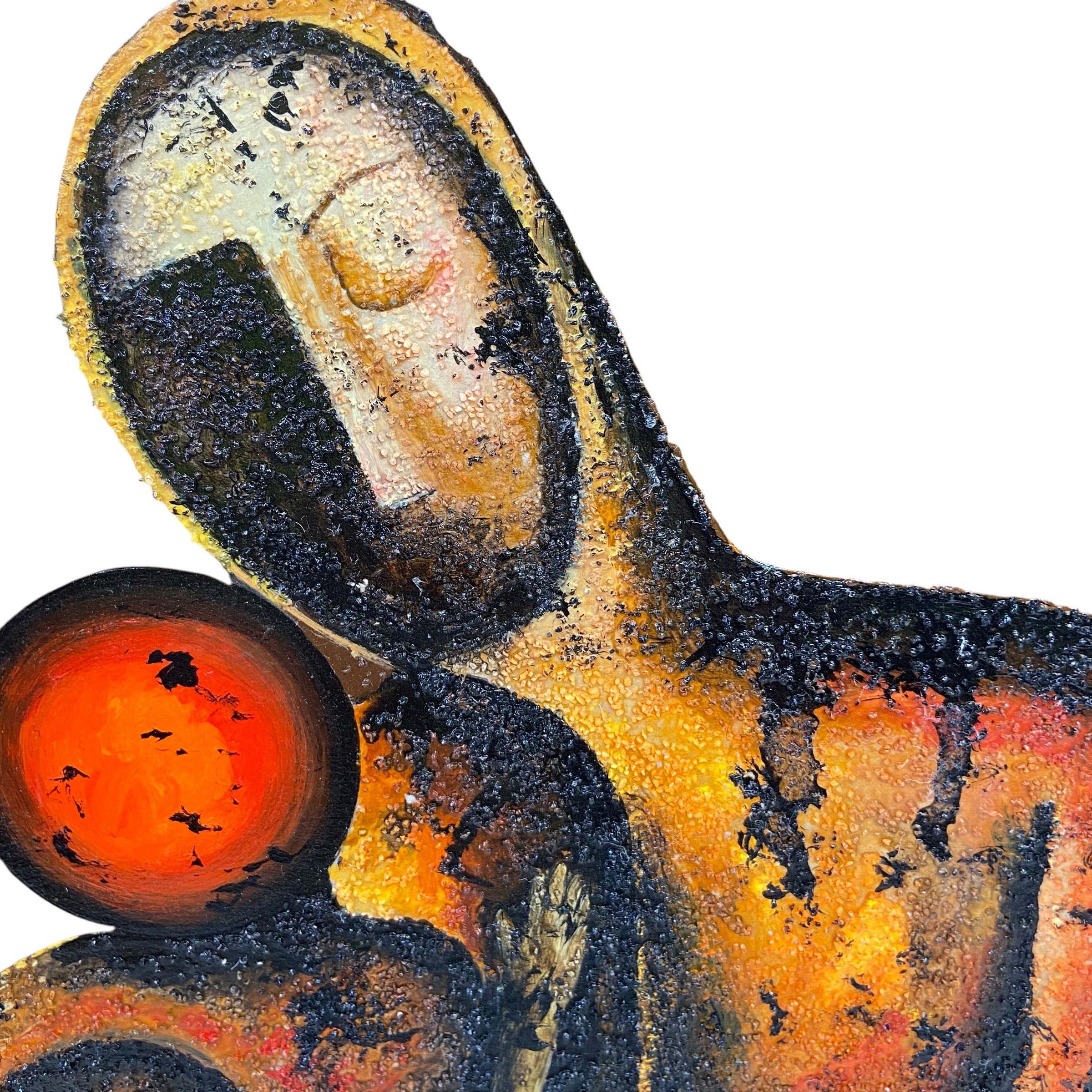 After Rudolf Krivos (b.1933), a signed contemporary oil on board titled 'Madona S Dietatum' 2012, - Image 3 of 8