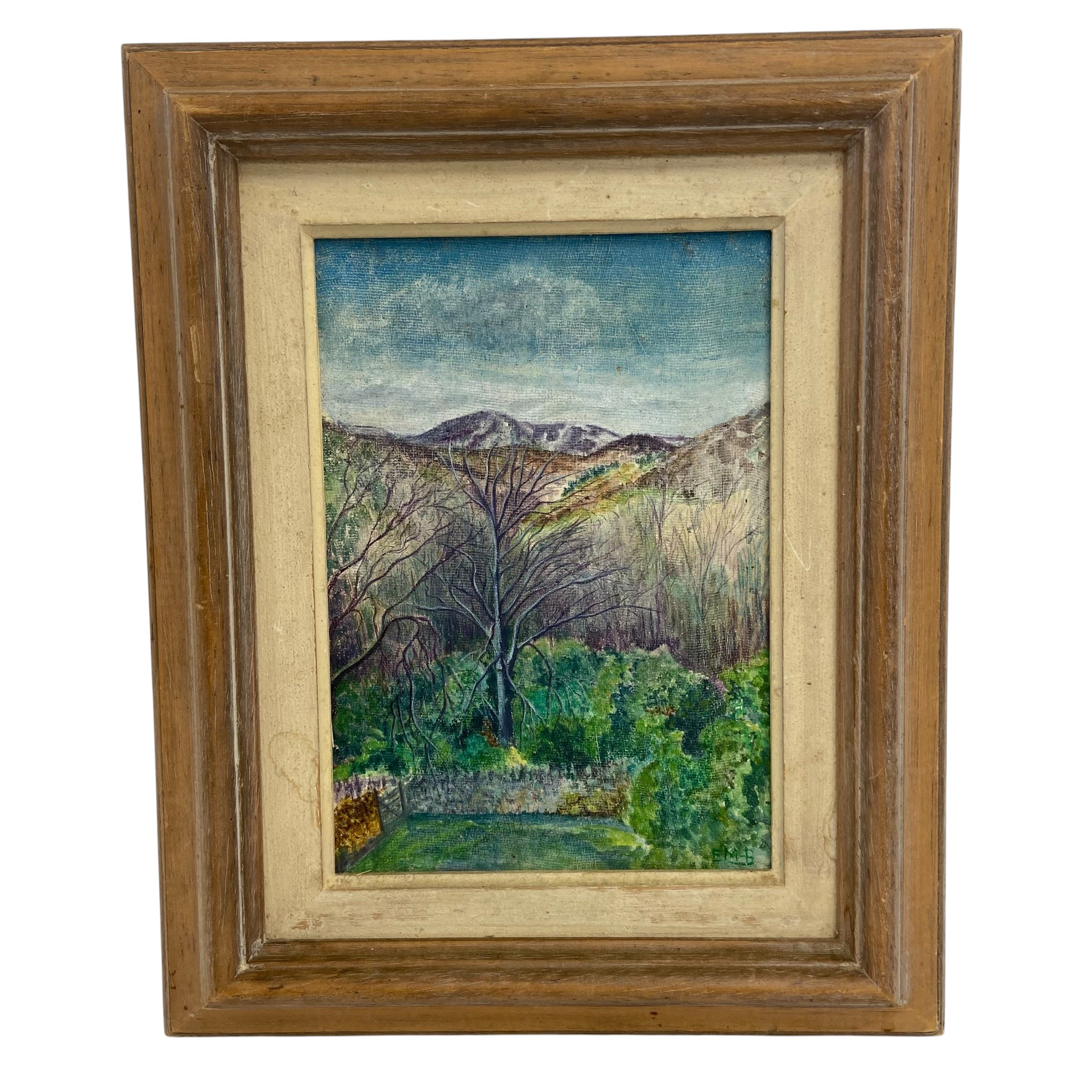 A contemporary signed oil on canvas-laid-board depicting a tree in a mountainous landscape, together - Image 2 of 8