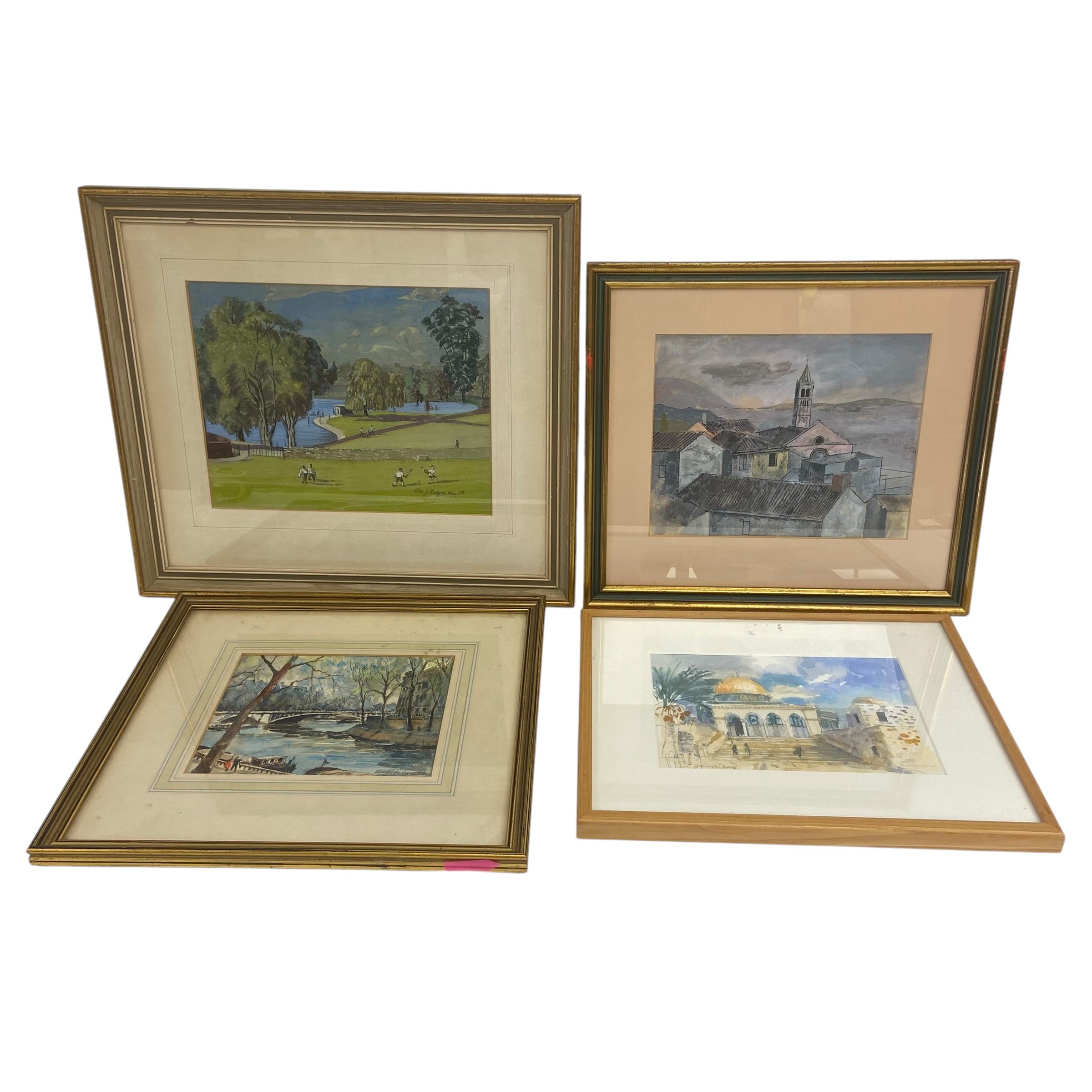 A mixed lot to include a 1970s watercolour titled 'Colchester Castle Park' together with a 20th