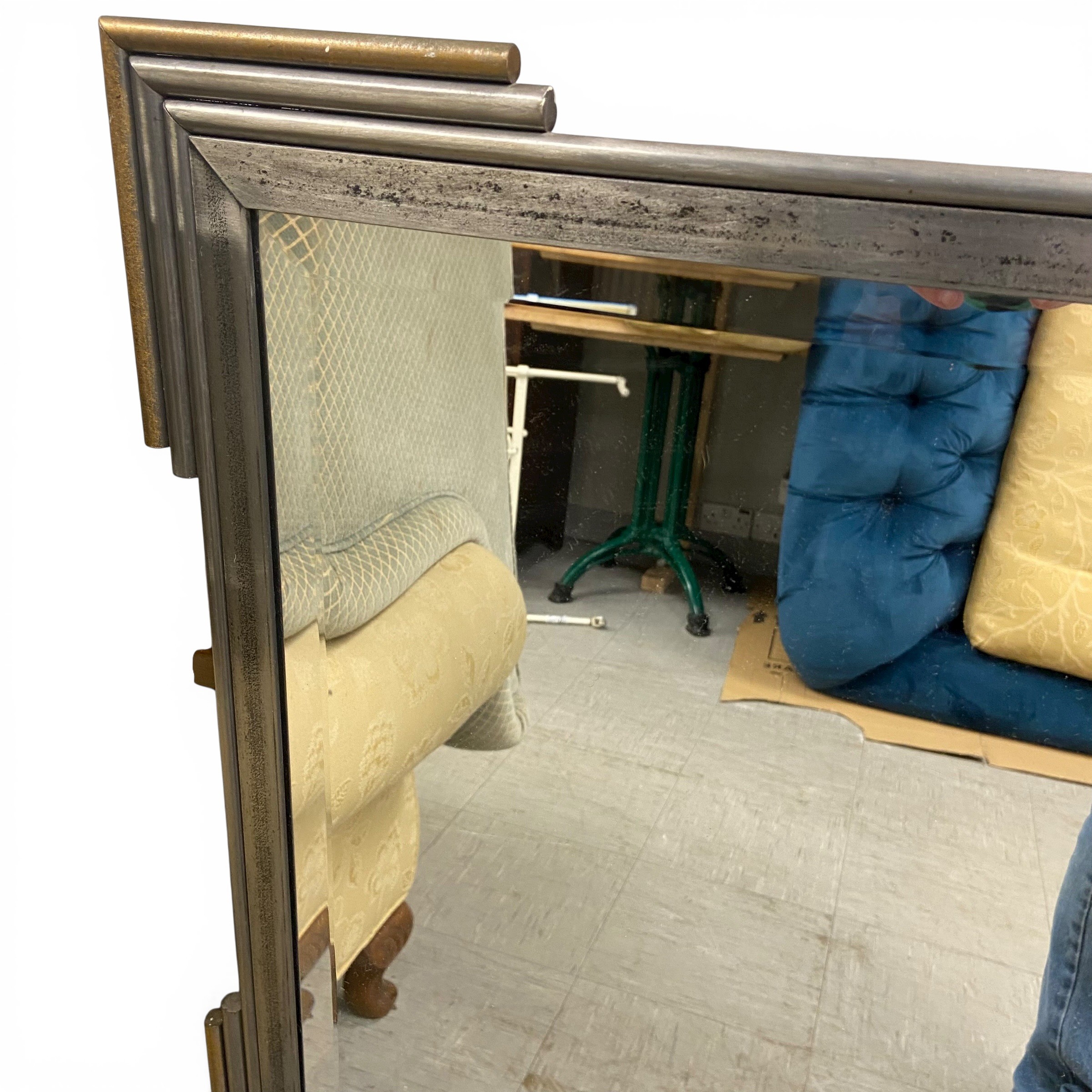 A contemporary Art Deco style wall mirror with rectangular bevelled plate in the distressed metal - Image 2 of 3