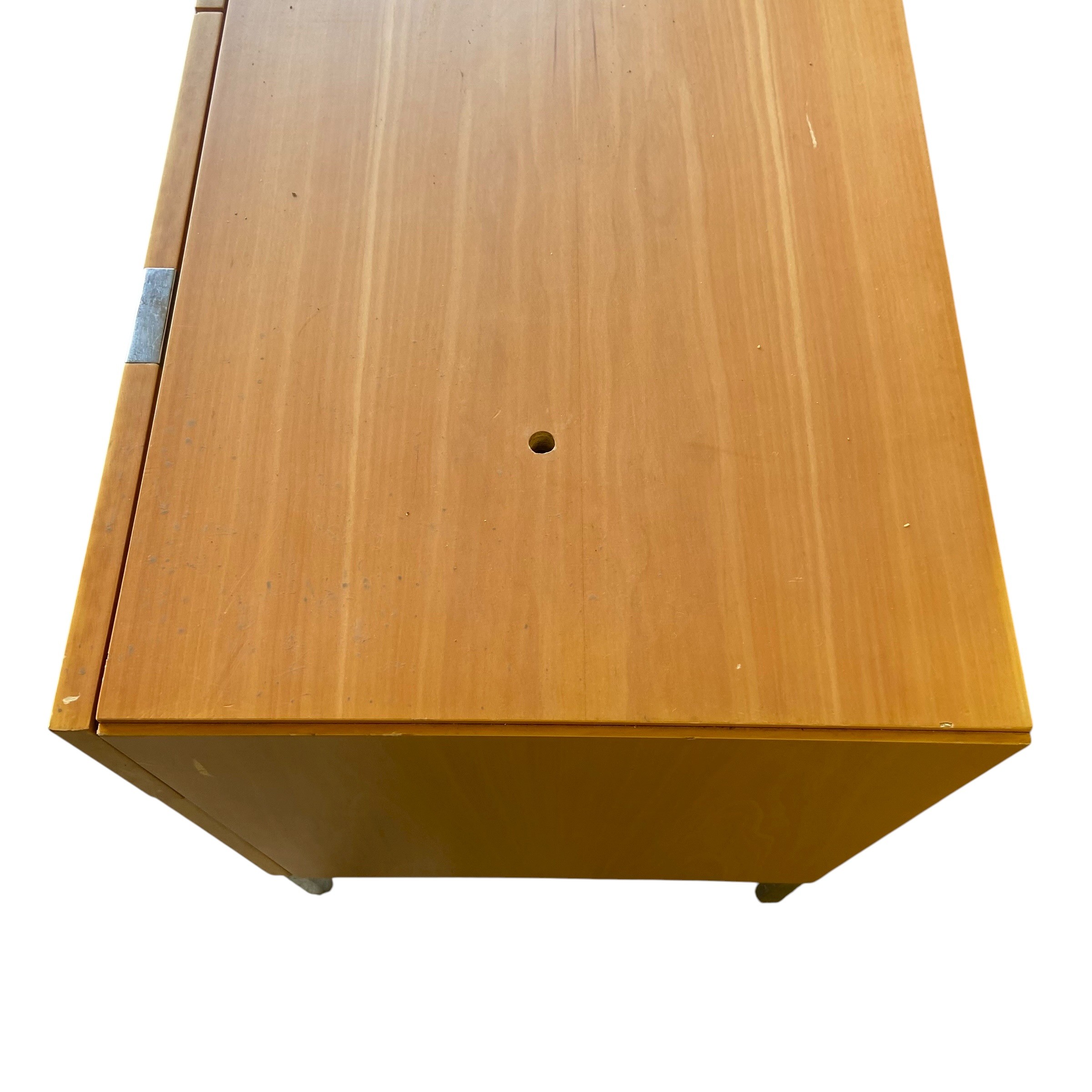 A contemporary pale birch credenza with an arrangement of eight filing drawers raised on straight - Image 6 of 6