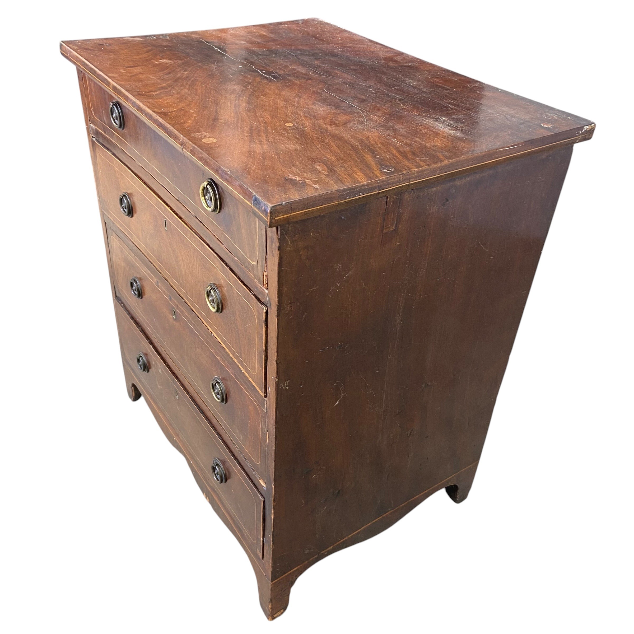 A 19th century mahogany chest of four long satinwood inlaid drawers over the shaped apron raised - Image 4 of 4
