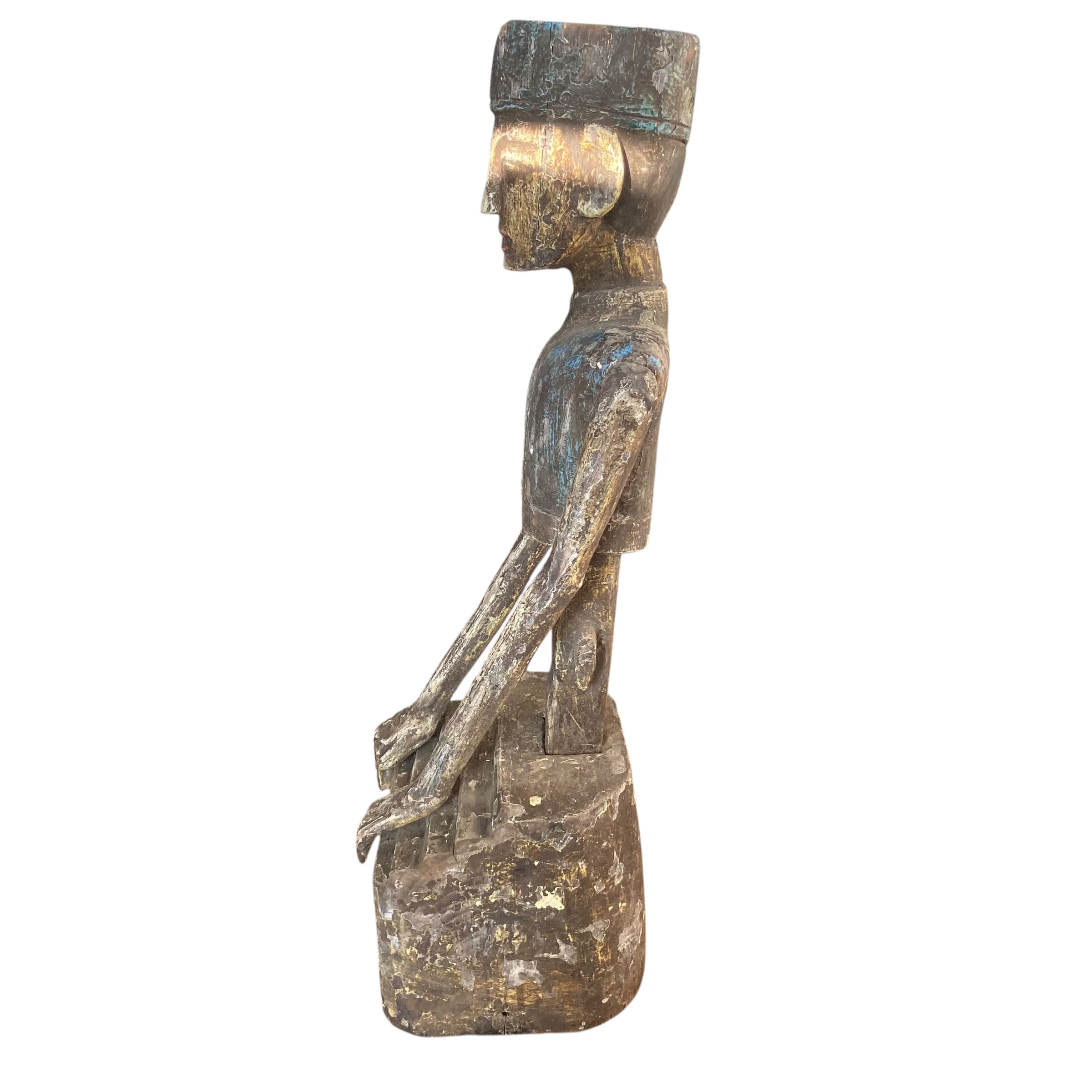 A pair of 20th century hand carved, painted and distressed Javanese matrimonial Loro Blonyo or - Image 9 of 9