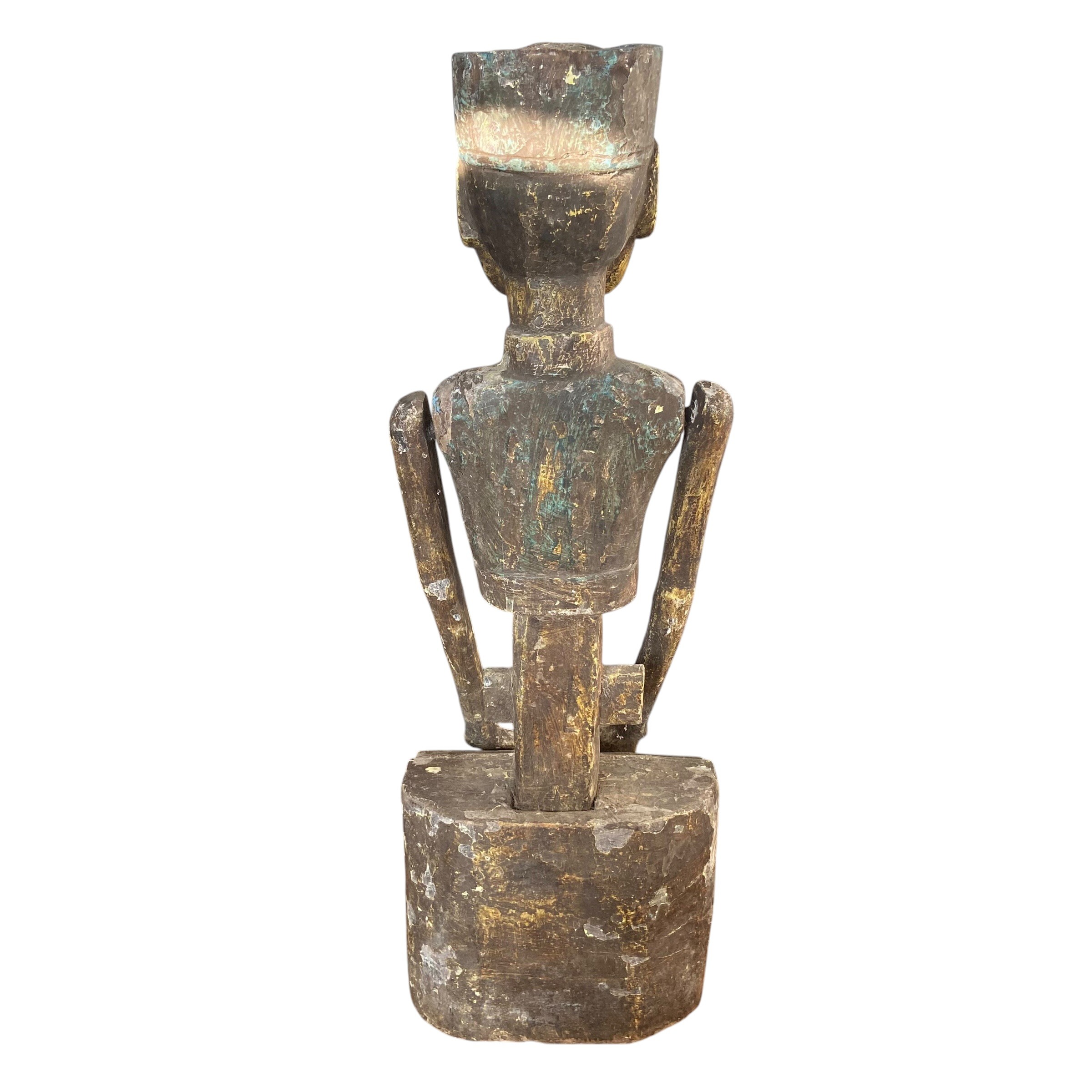A pair of 20th century hand carved, painted and distressed Javanese matrimonial Loro Blonyo or - Image 7 of 9