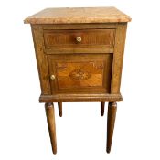 A C.1900 century French walnut bedside cabinet with square marble top over the crossbanded frieze