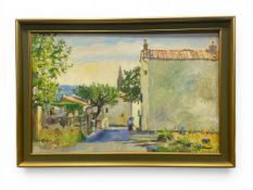 Faith Sheppard (b.1920), a 20th century oil on board titled 'Sunshine in St. Maximin, Provence'.