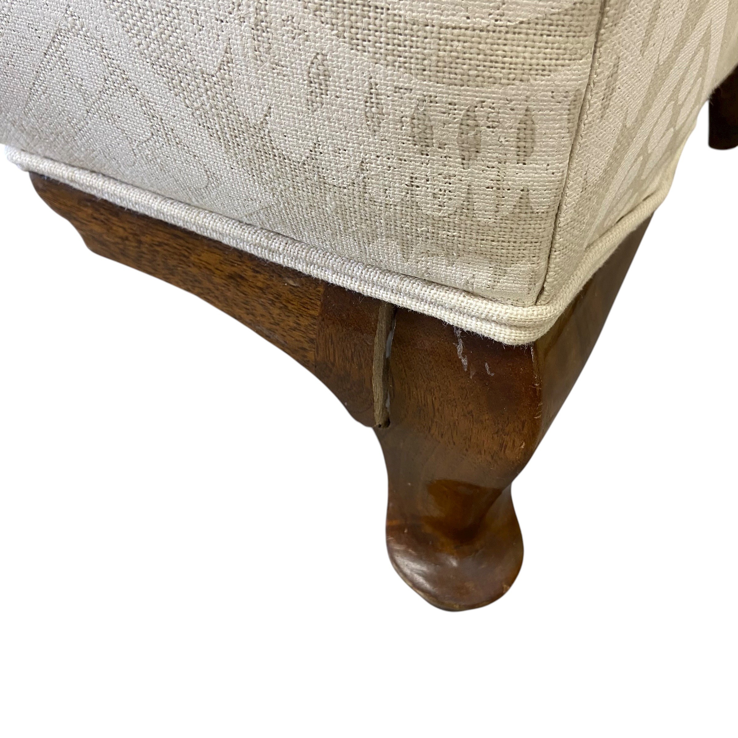 A vintage two seater sofa with shaped back and scrolled arms over the re-upholstered printed - Image 6 of 6