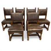 Maritime interest: A set of six early 20th century oak framed and brown leather upholstered
