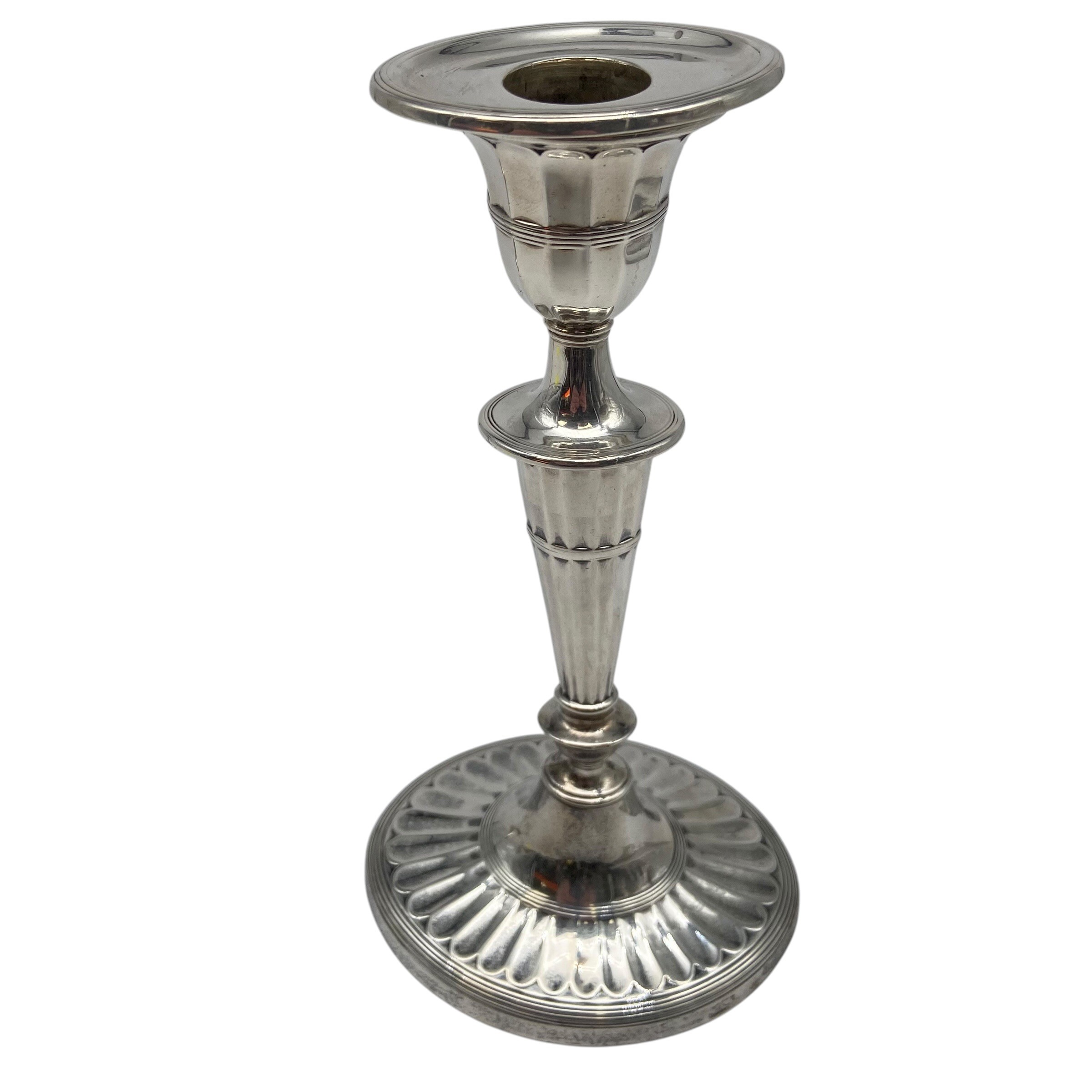 A C.1900 pair of sterling silver candlesticks with fluted stems and lobed circular bases by - Image 4 of 5