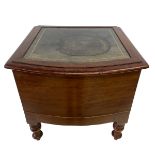 A Victorian mahogany bow-fronted step commode with tooled and gilt leather inset top, hinged to