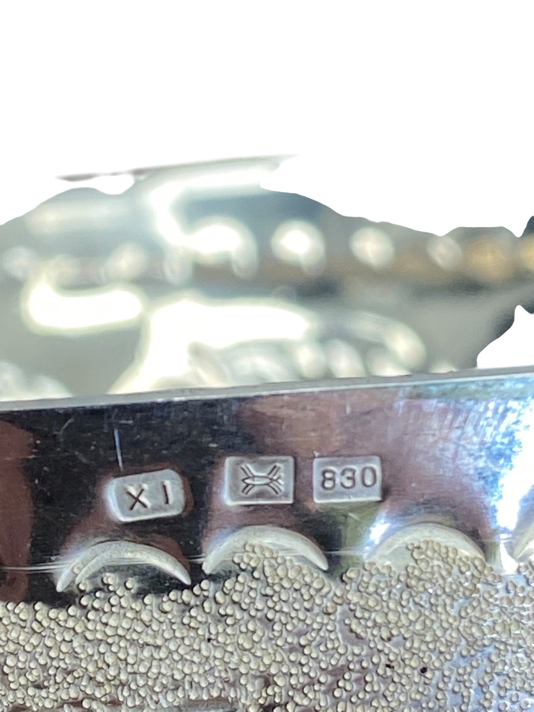 A Continental 830 marked white metal bon-bon dish with chased leaf decoration raised on three pad - Image 3 of 3
