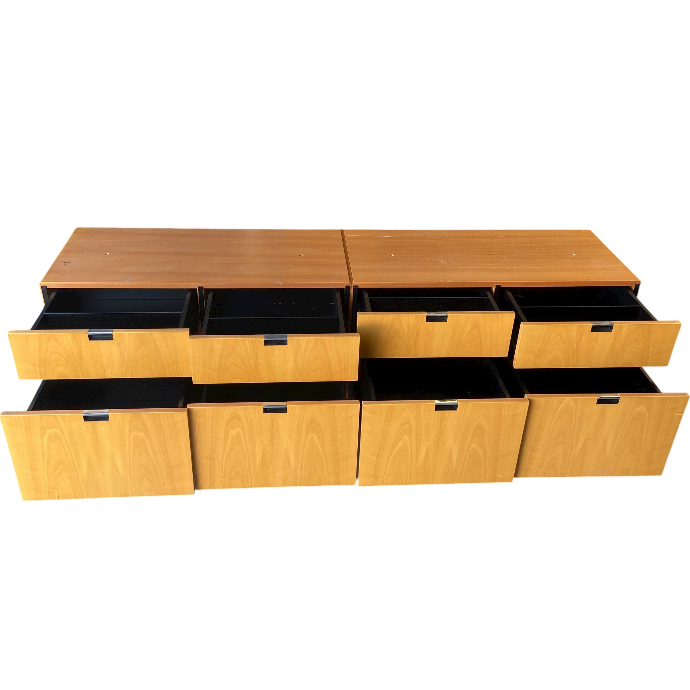 A contemporary pale birch credenza with an arrangement of eight filing drawers raised on straight - Image 2 of 6