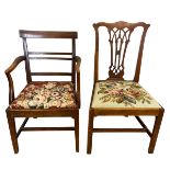 A Georgian mahogany dining chair in the Chippendale style together with a 19th century mahogany