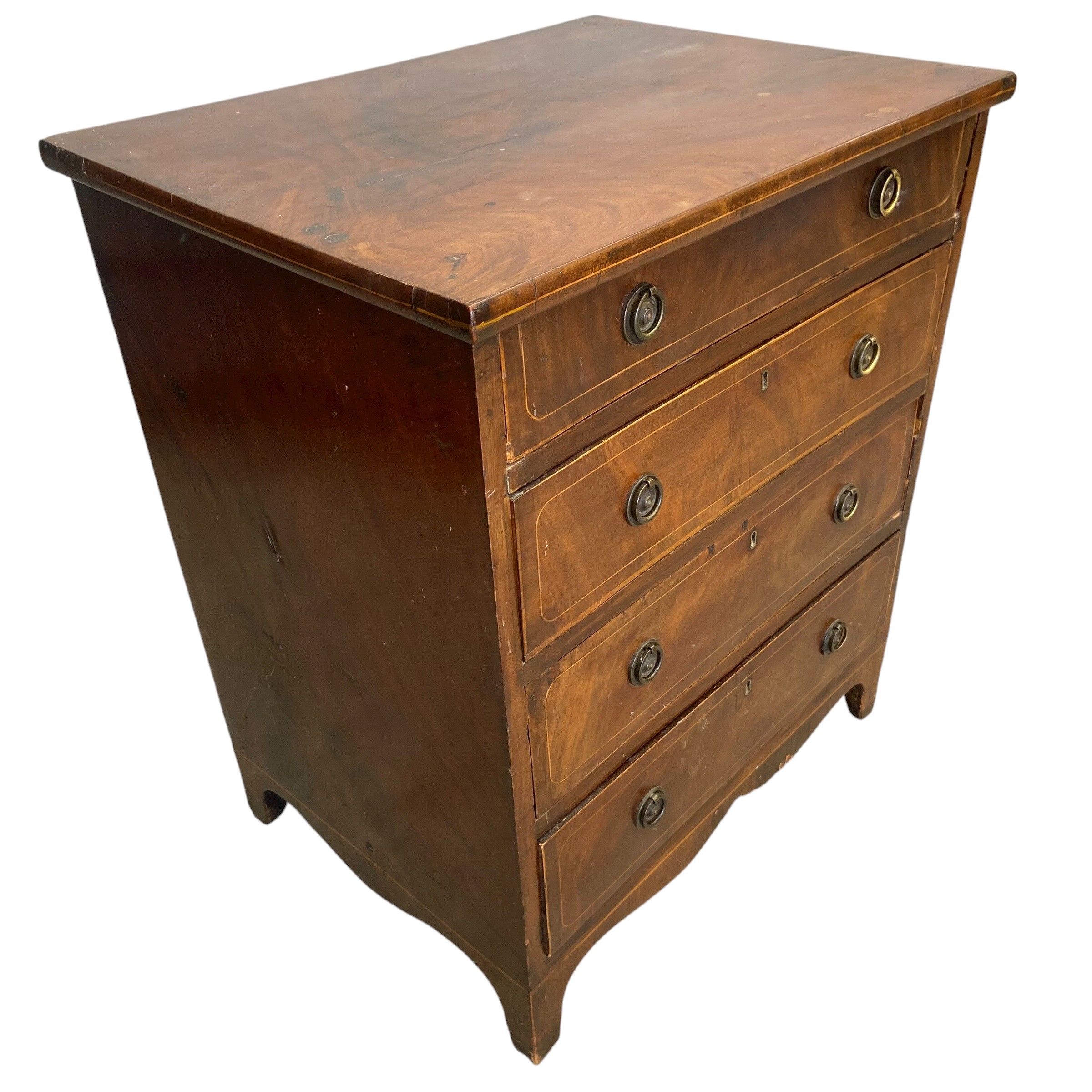 A 19th century mahogany chest of four long satinwood inlaid drawers over the shaped apron raised - Image 3 of 4