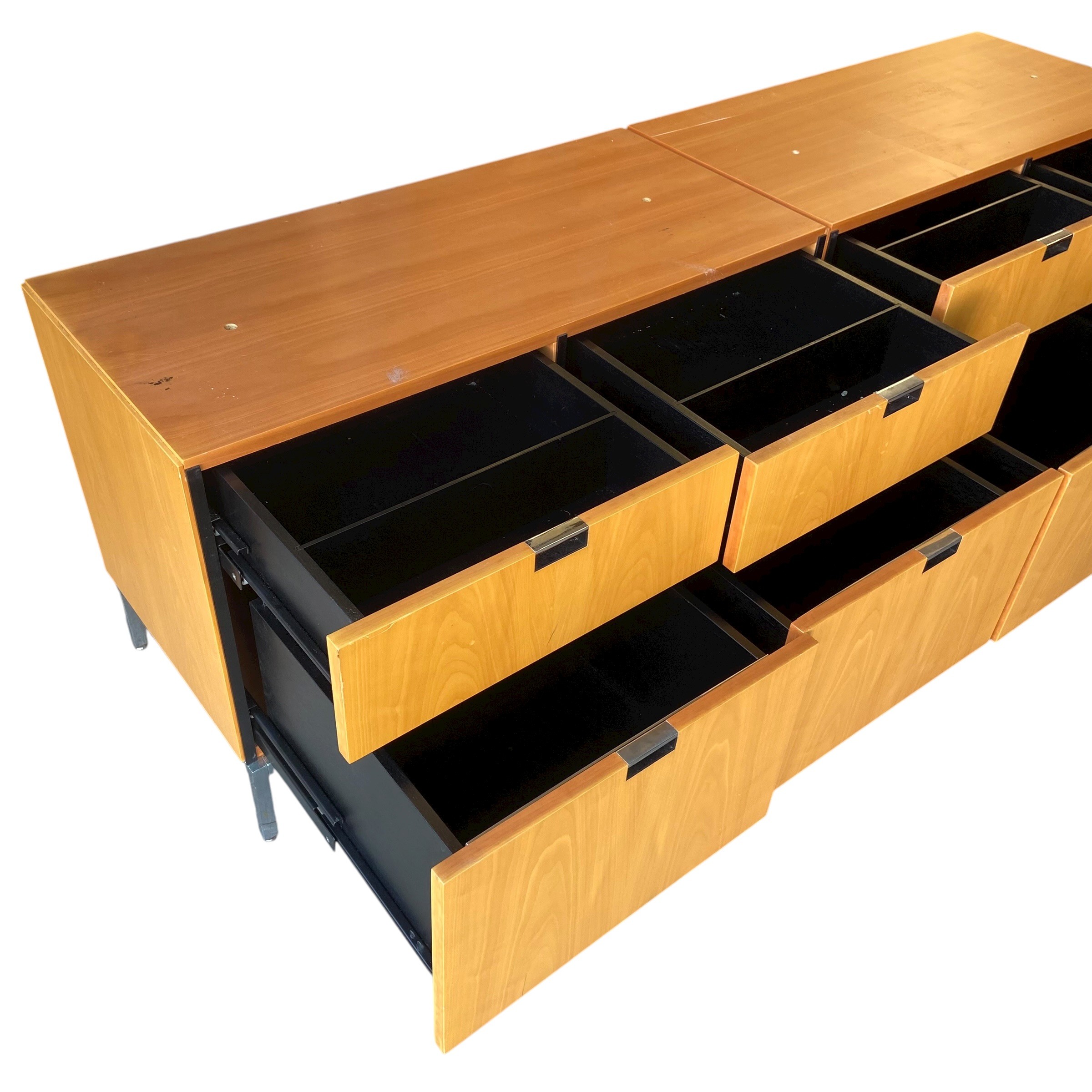 A contemporary pale birch credenza with an arrangement of eight filing drawers raised on straight - Image 3 of 6