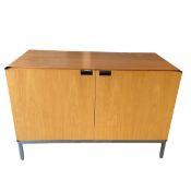 A contemporary pale birch sideboard in the manner of Knoll. H.62 W.95 D.46cm. (Marble top missing as