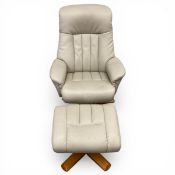A vintage Global Furniture Alliance Ltd cream leather upholstered St. Tropez recliner with swivel