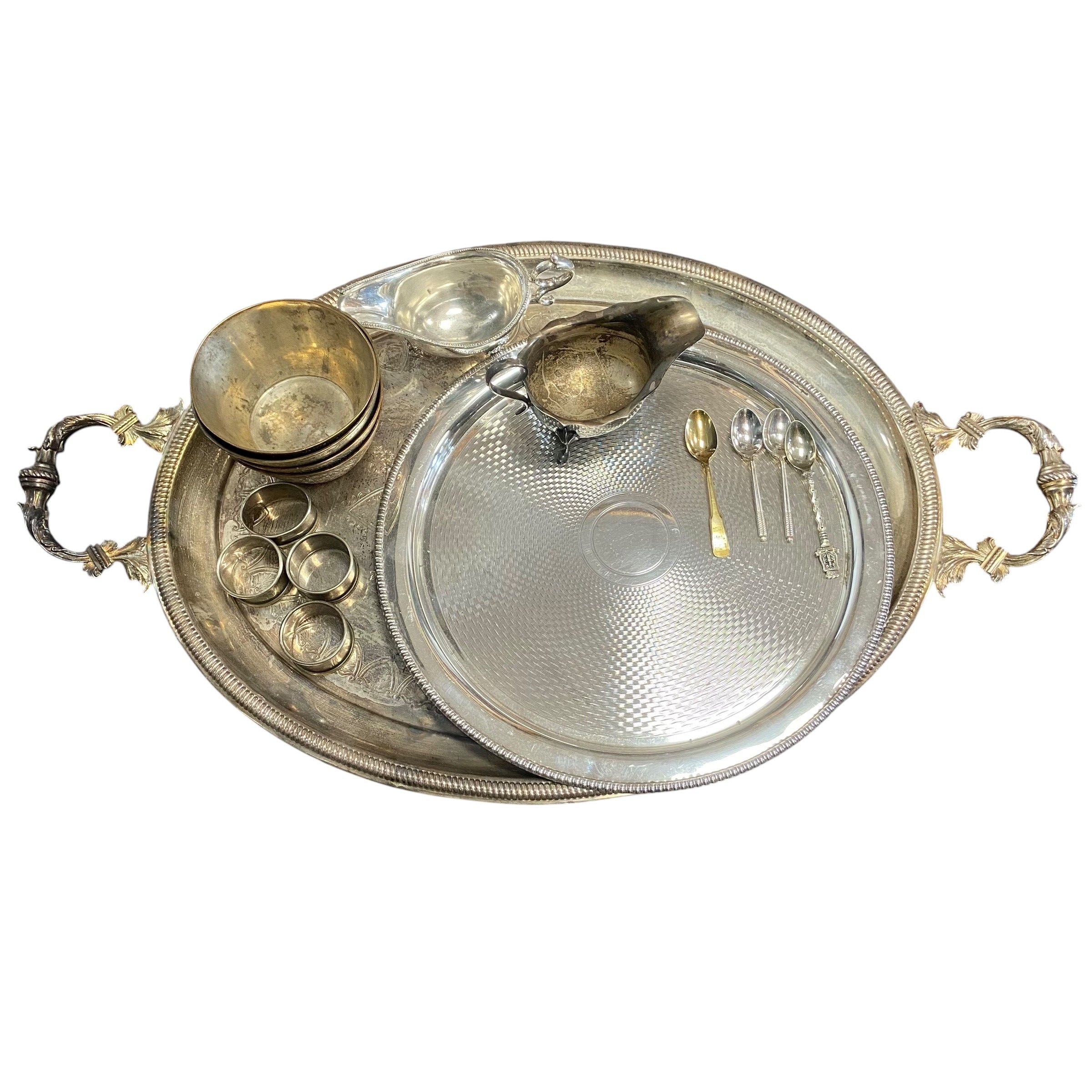 A mixed collection of silver plated and other items to include trays, bowls, teapots, cutlery and - Image 5 of 20