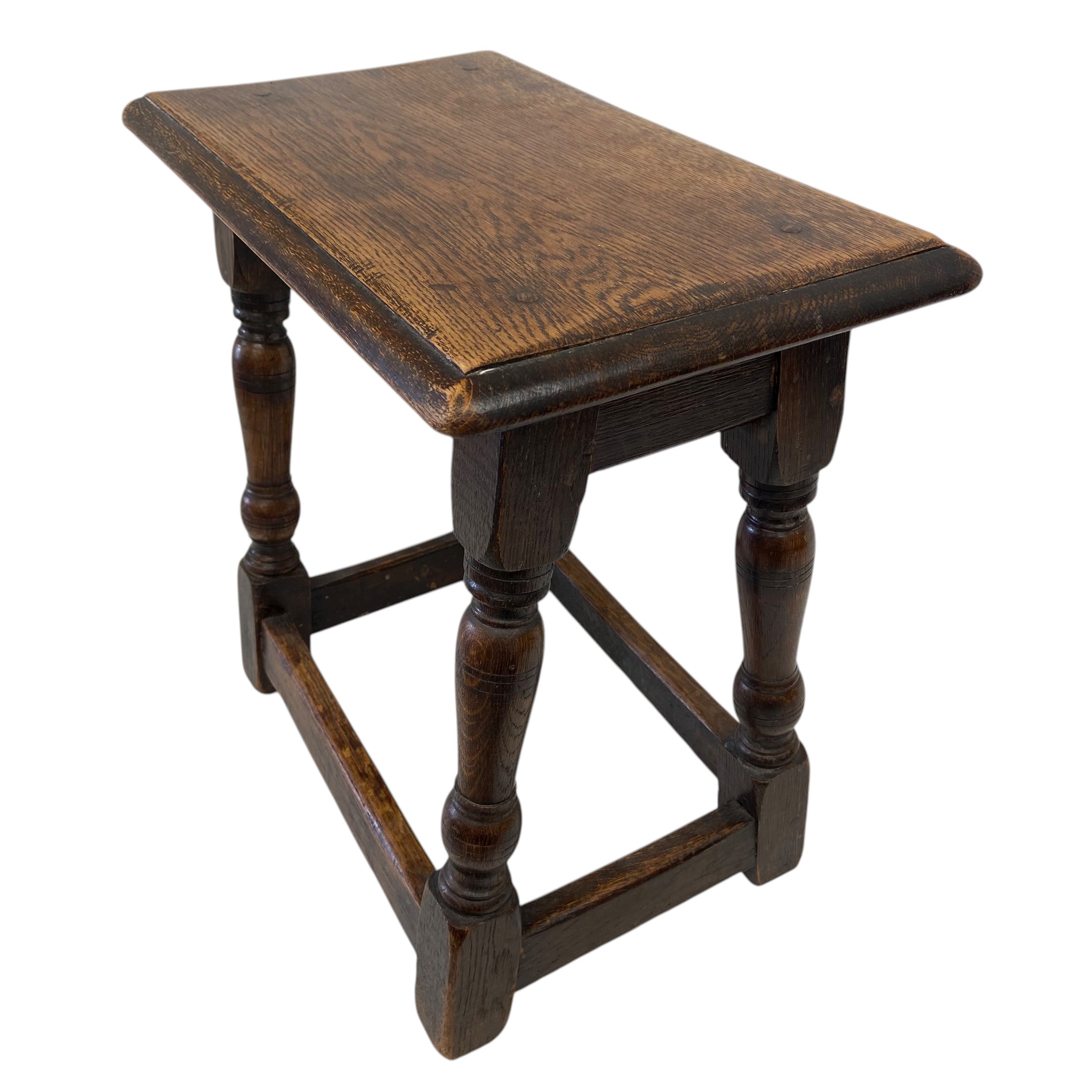 Two early 20th century oak joint stools together with an early 20th century needlework upholstered - Image 7 of 11