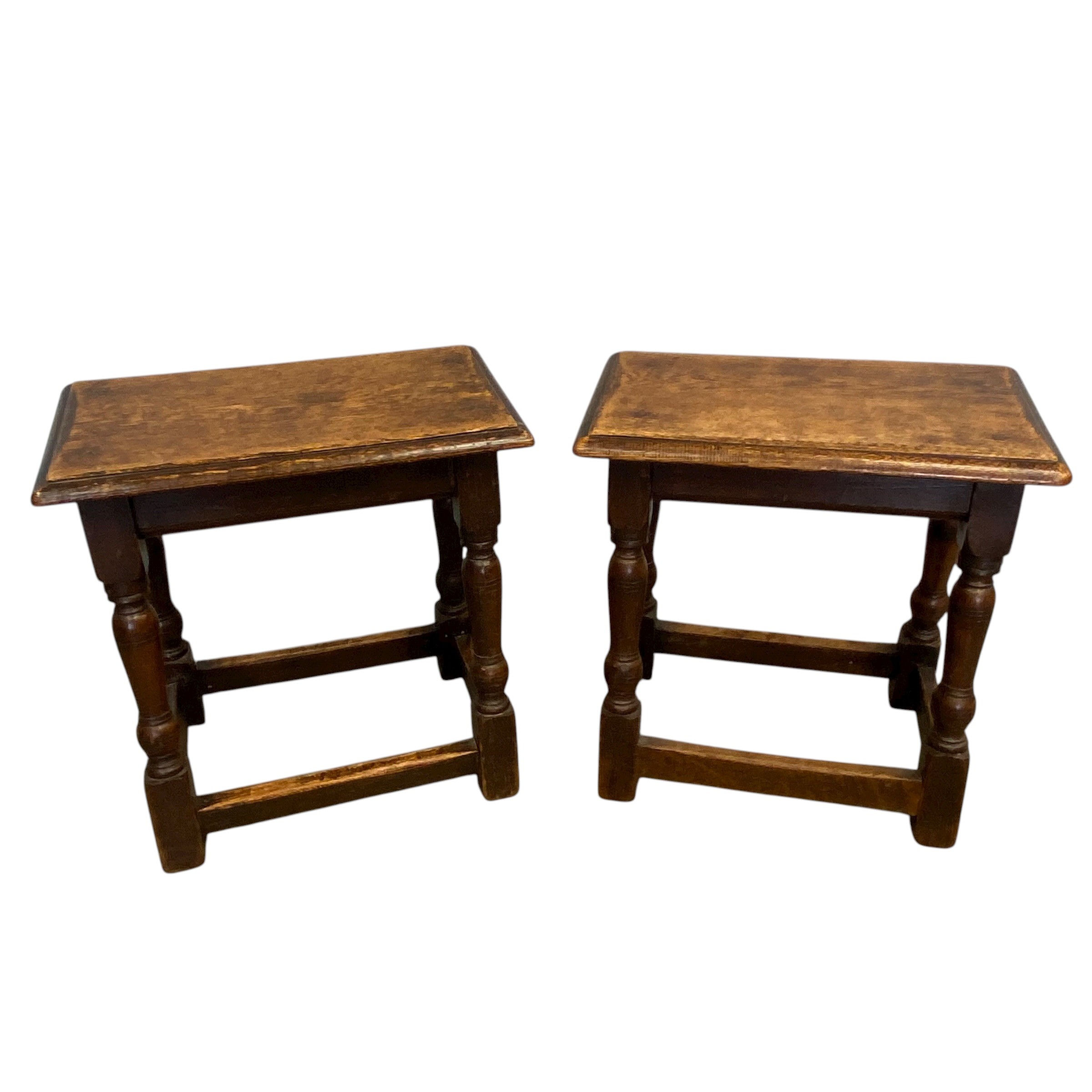 Two early 20th century oak joint stools together with an early 20th century needlework upholstered - Image 2 of 11