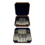 A Victorian hallmarked sterling silver dessert cutlery service with carved mother-of-pearl handles