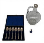 A set of six early 20th century sterling silver teaspoons in a fitted case by Walker & Hall,