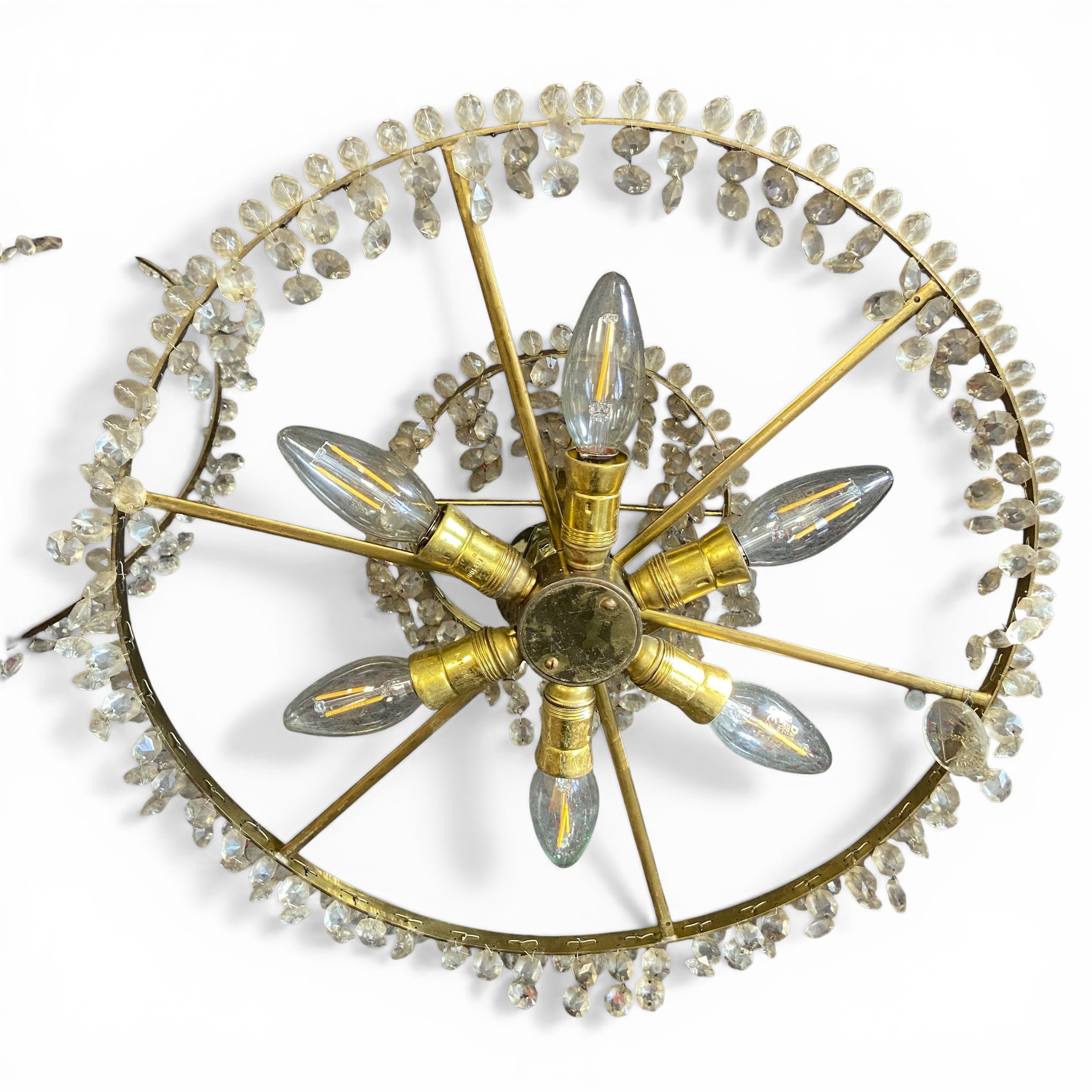 A vintage Bohemian cut glass basket chandelier with rows of round drops suspended from a circular - Image 2 of 5