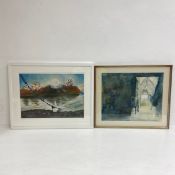 A contemporary signed mixed media painting together with a limited edition lithograph. Both framed