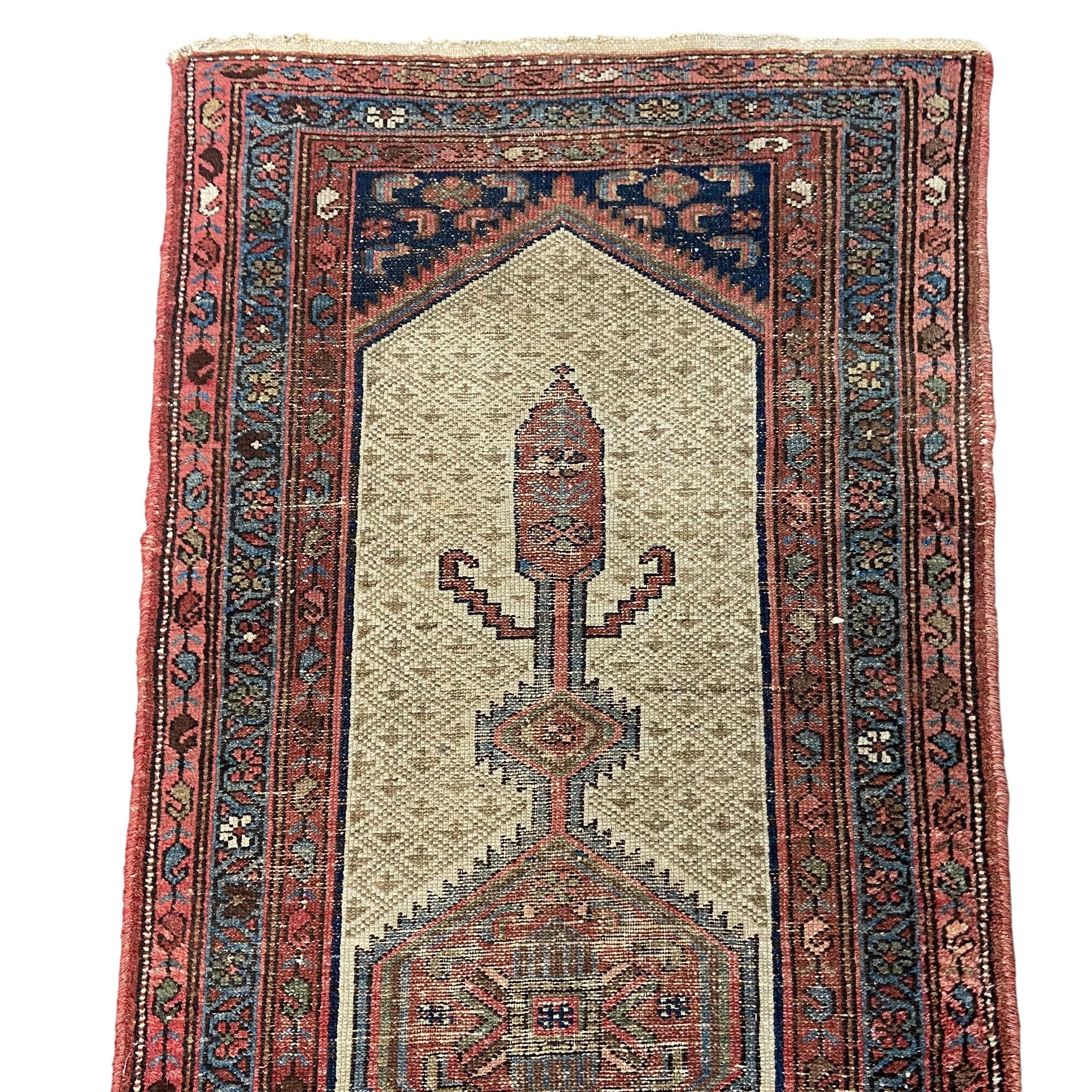 A Persian Sarab runner with central stepped pole medallion in a repeating geometric field over an - Image 4 of 5