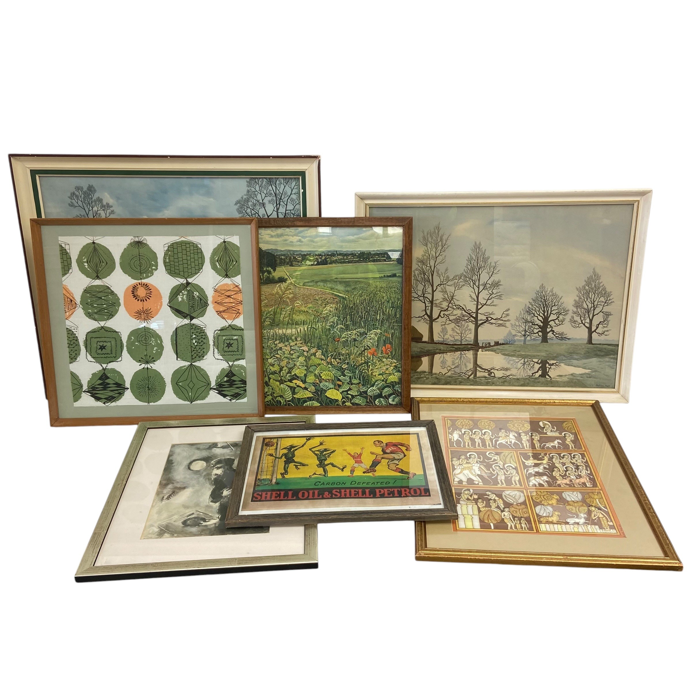 A mixed lot of art prints after the original paintings by Roland Hillier, Marc Chagall and others.