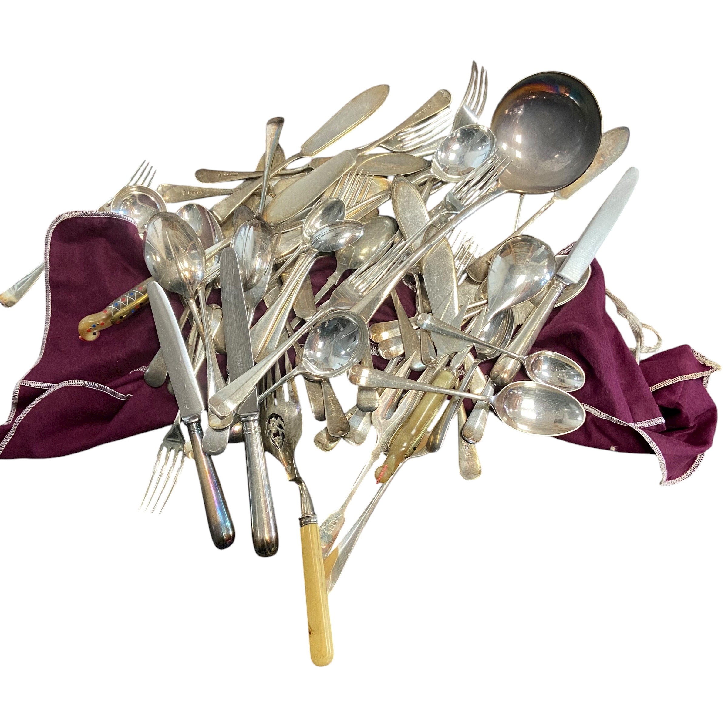 A mixed collection of silver plated and other items to include trays, bowls, teapots, cutlery and - Image 11 of 20