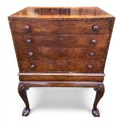 An mid 20th century walnut cutlery chest in the Queen Anne or early Georgian style with quarter